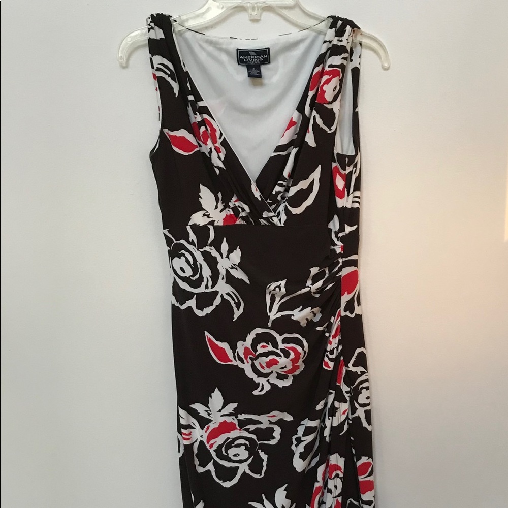 American Living  Dress Vneck Brn/Wht/Org 2